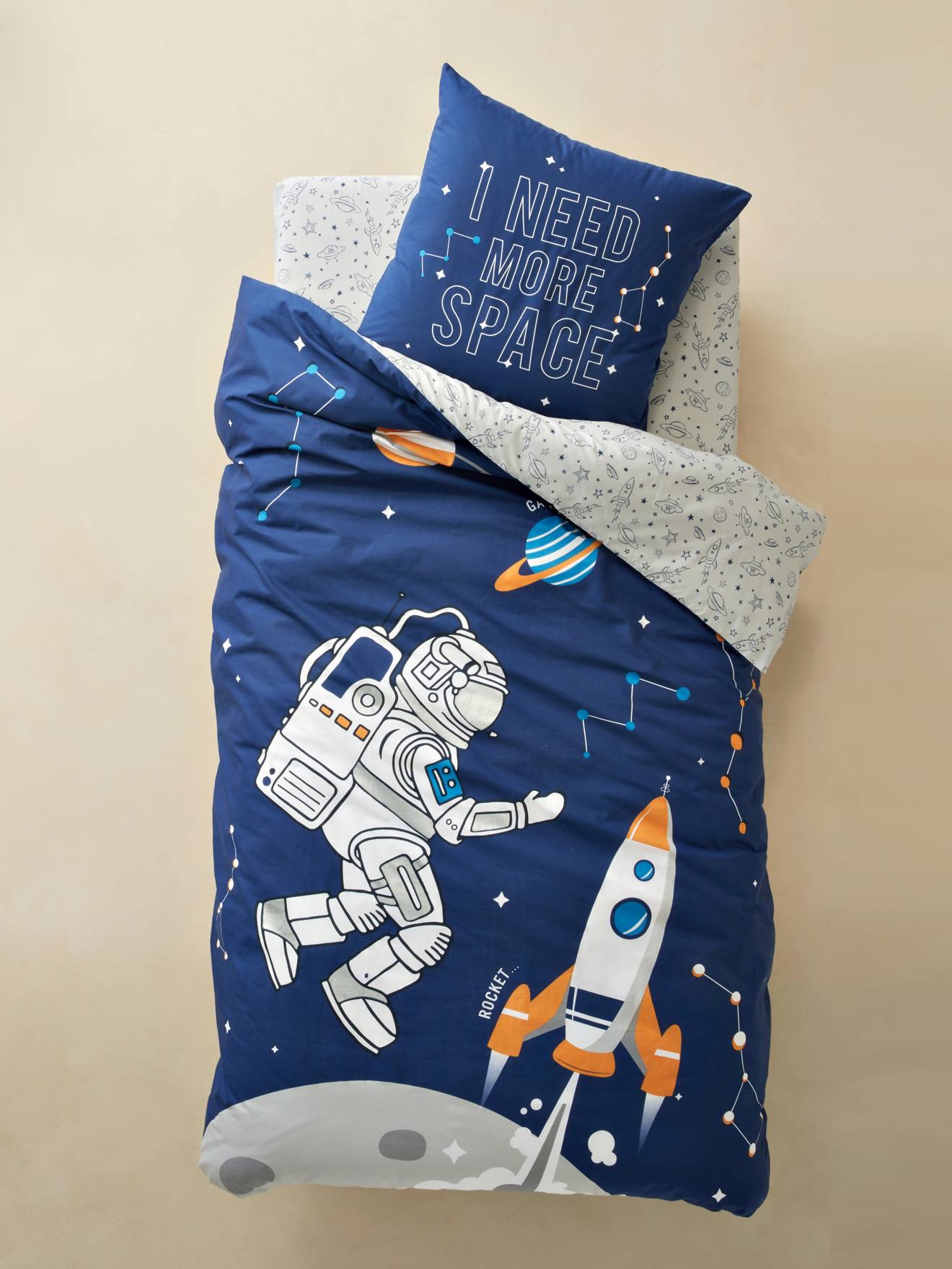 Duvet Cover Pillowcase Set For Children Planets Theme Blue