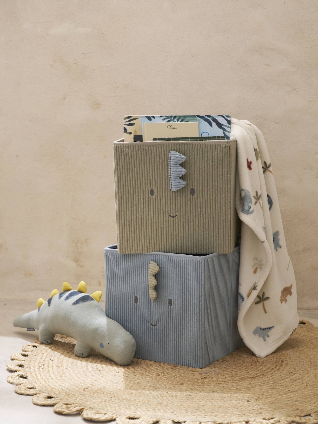 Set of 2 Minisaurus Dino Storage Tubs in Corduroy sage