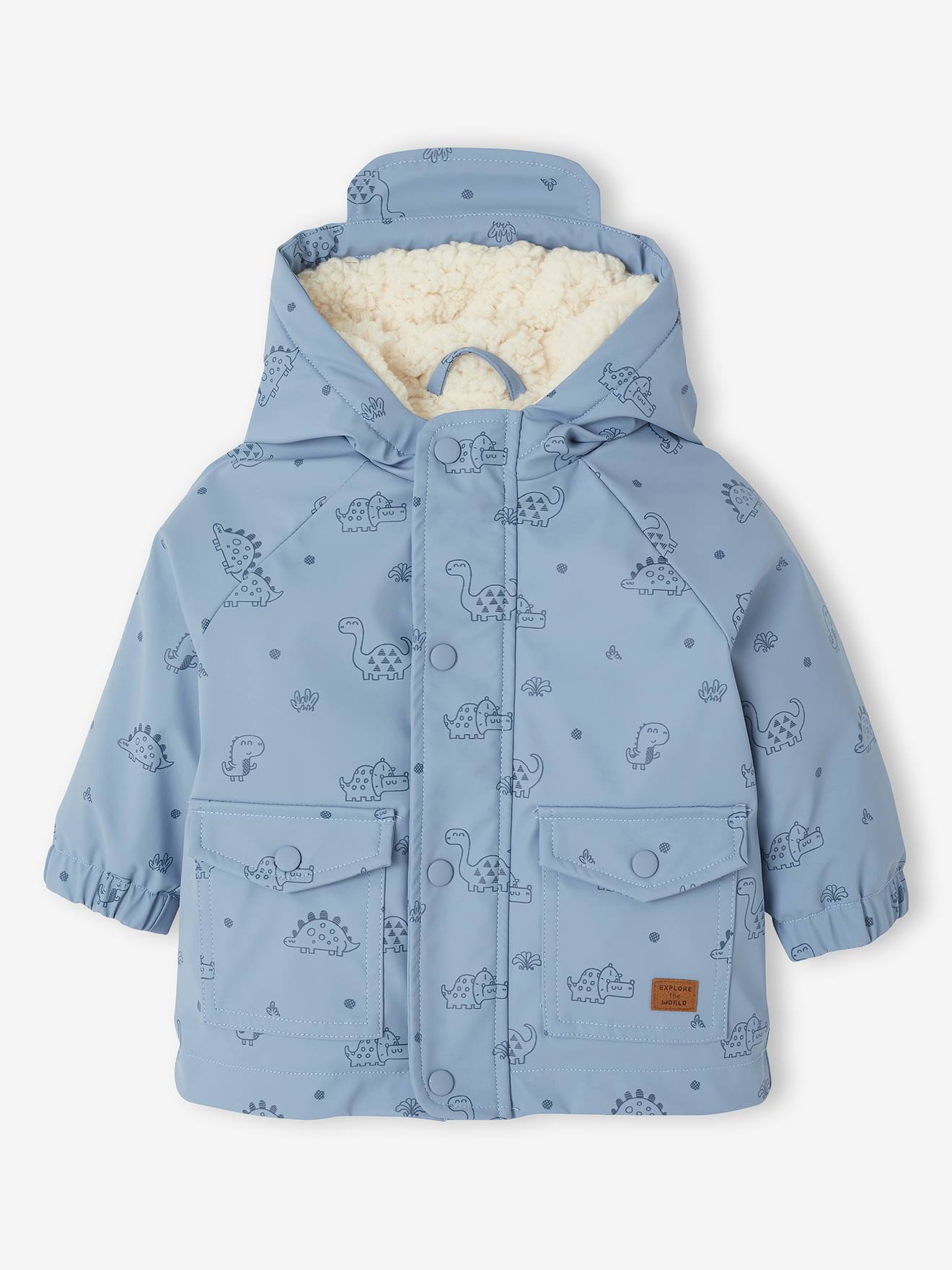 Sherpa-Lined Hooded Raincoat for Babies olive