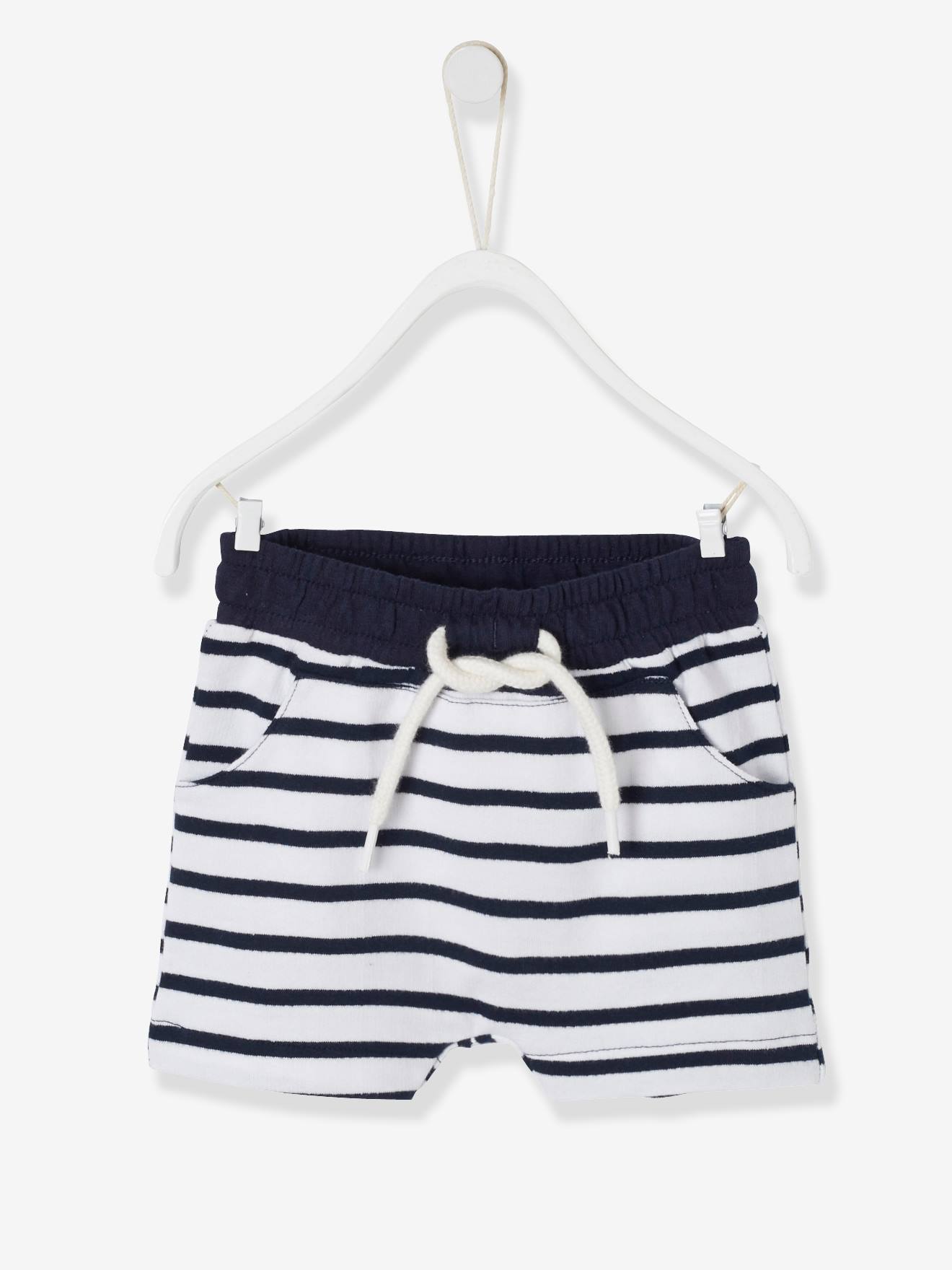Bermuda Shorts in Fleece for Baby Boys dark blue stripes