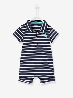 Baby Boys Beach Playsuit with Polo Shirt Collar dark stripes