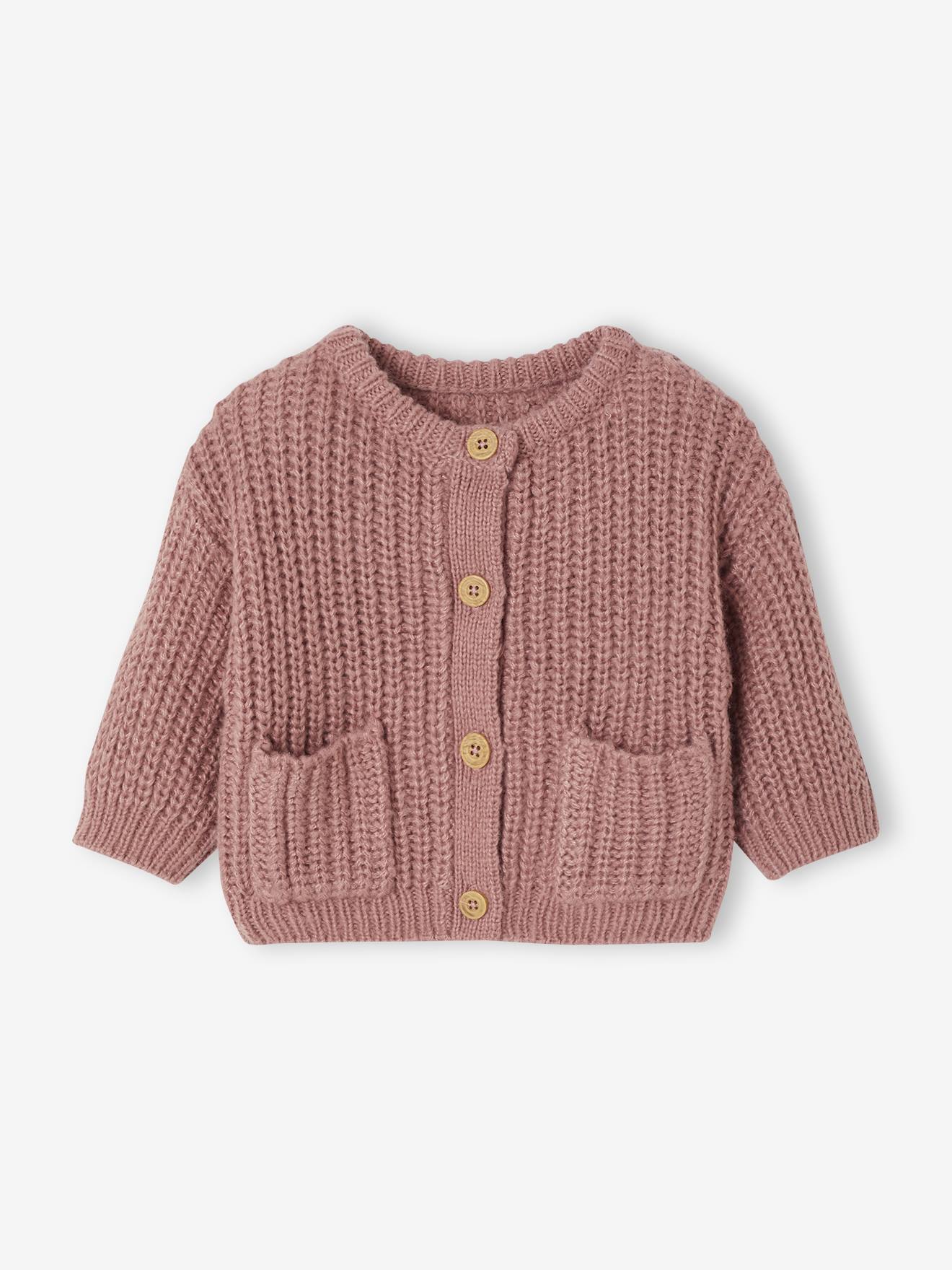 Chunky knit baby cardigan old rose