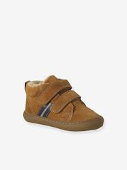Mid-top fur-lined leather trainers with touch 'n' close fastening for babies