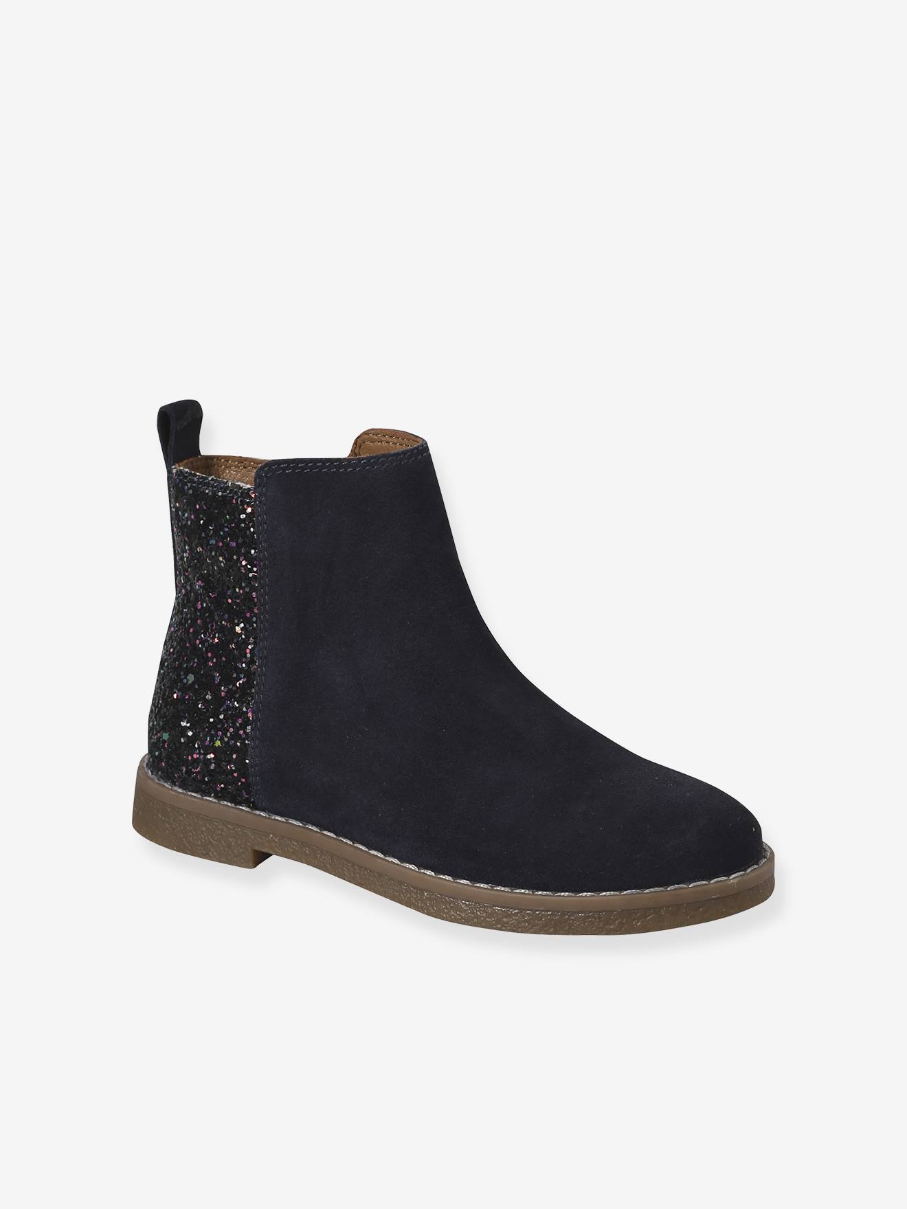 Girls' leather and glitter boots