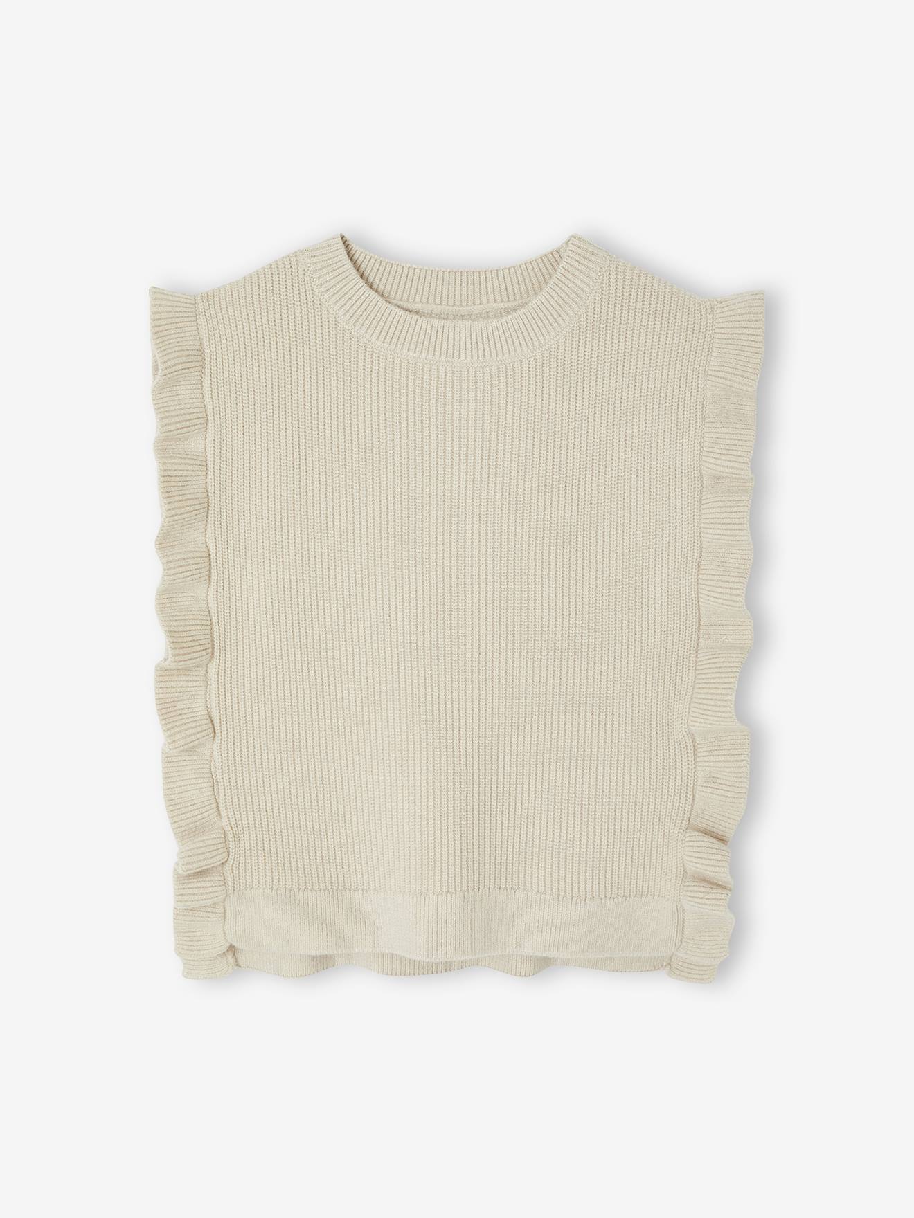 Frilly Sleeveless Jumper with Open Sides vanilla