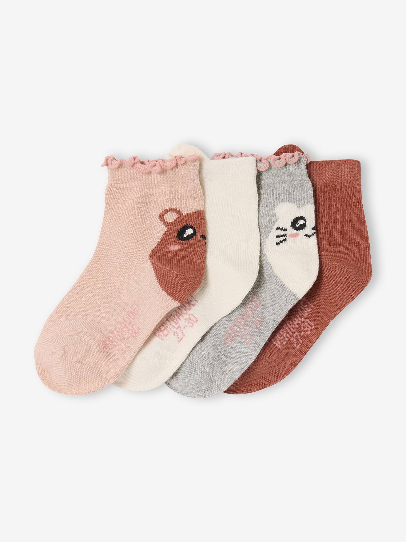 girls' ankle socks with animal pattern old rose