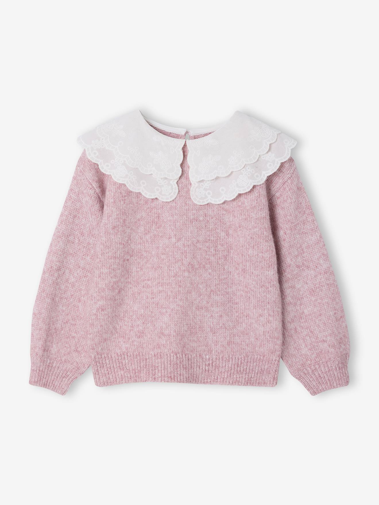 Soft Knit Jumper with Embroidered Double Collar