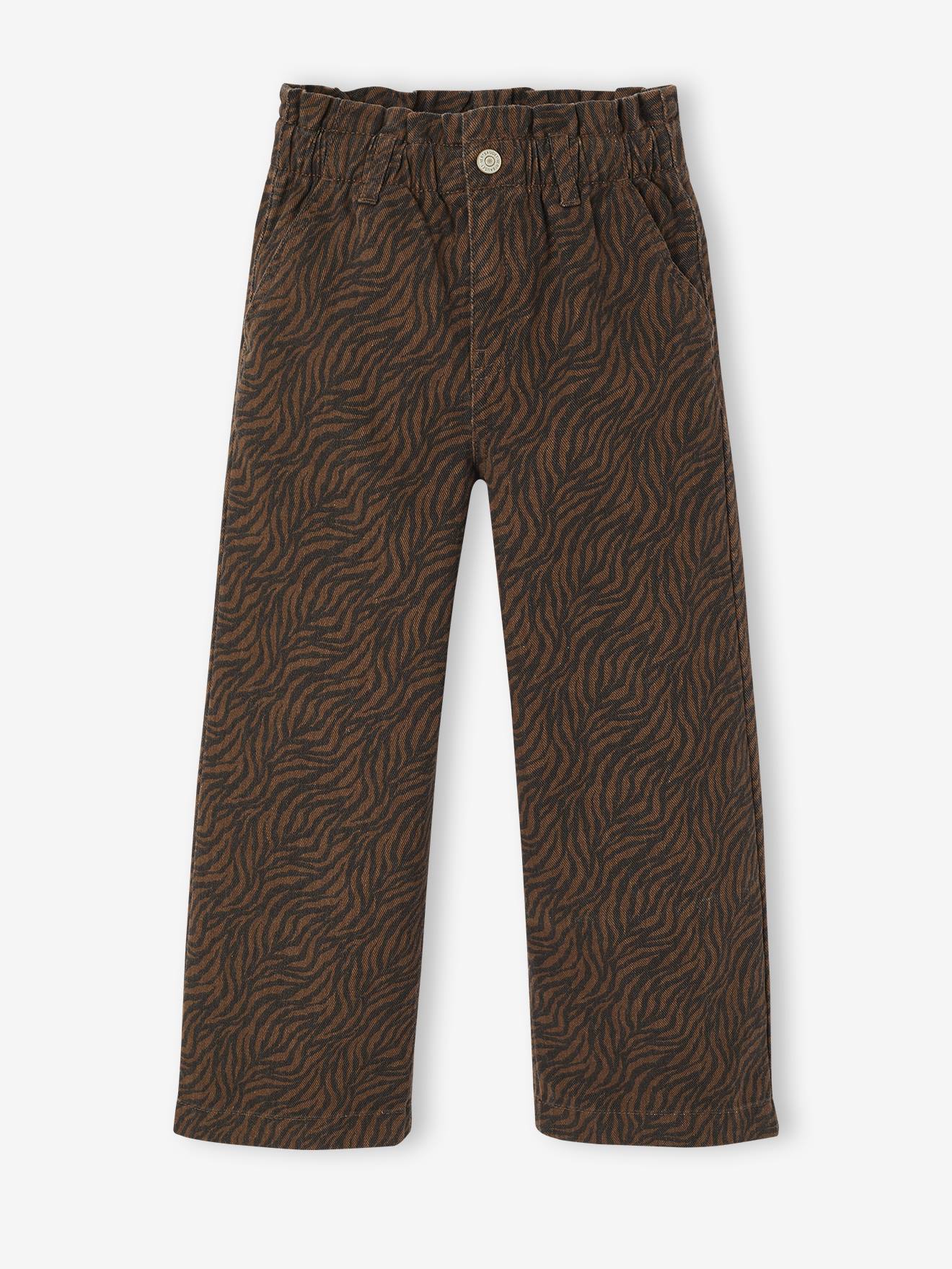 Wide-leg paperbag leopard print trousers