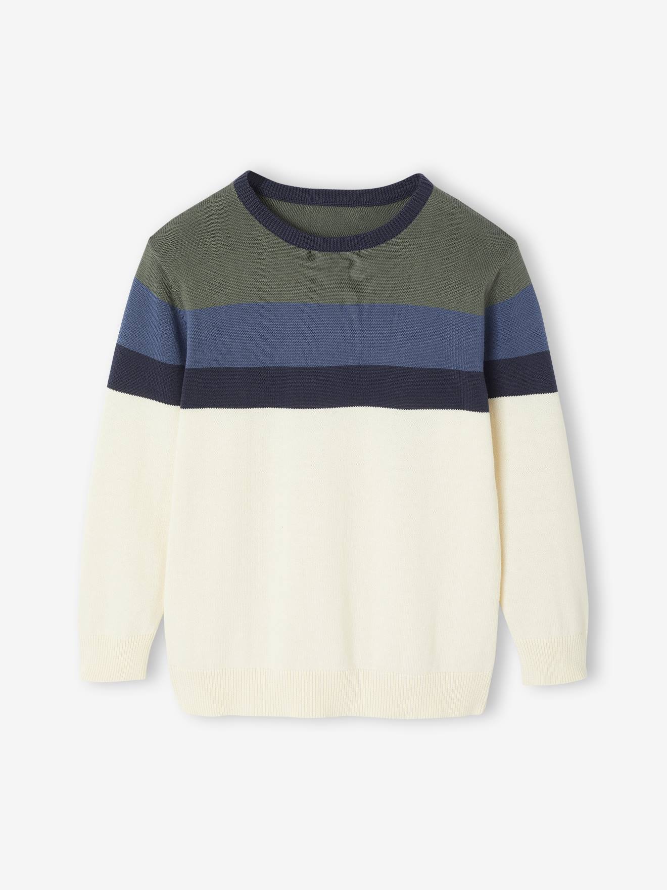 Striped Colourblock Jumper in Fine Knit