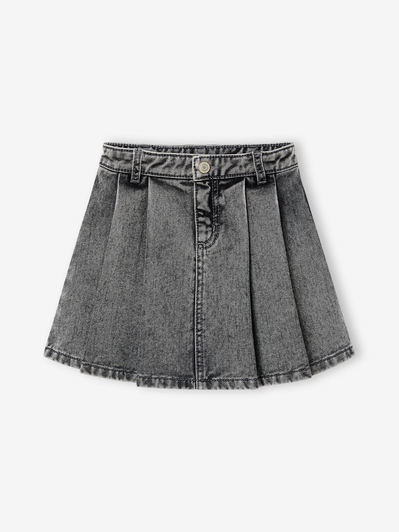 Pleated Denim Skirt