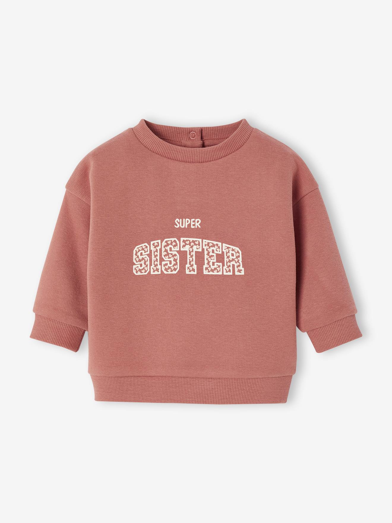Baby sweatshirt with printed message old rose
