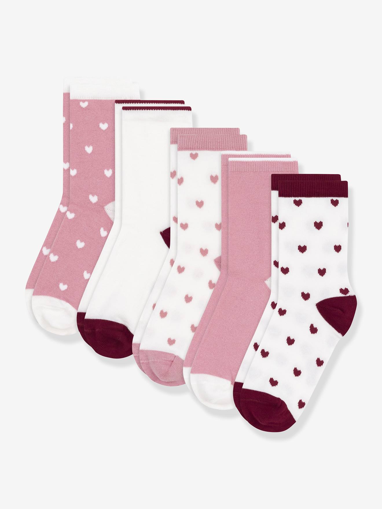 Pairs of Cotton Socks with Heart Print by PETIT BATEAU rose