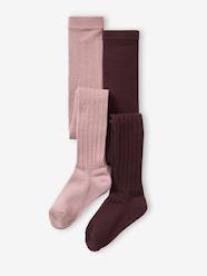 -Pack of 2 Pairs of Cable Knit Tights for Girls