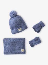 Girls-"Heart" Beanie + Snood + Gloves/Mittens Set for Girls