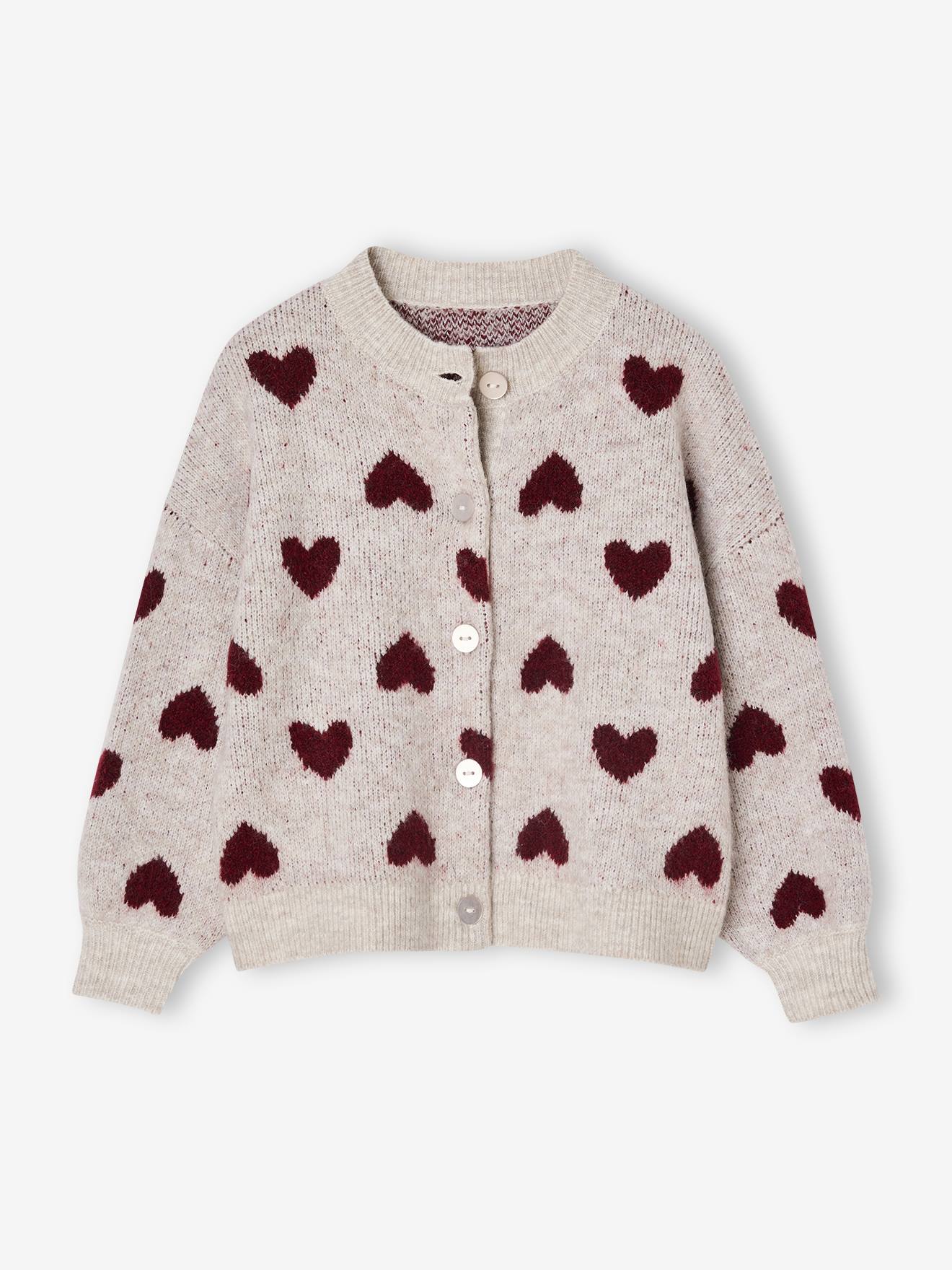 Cardigan with Jacquard Knit Hearts