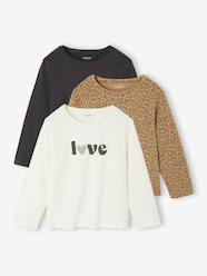 Girls-Pack of 3 long-sleeved girls' fancy t-shirts 