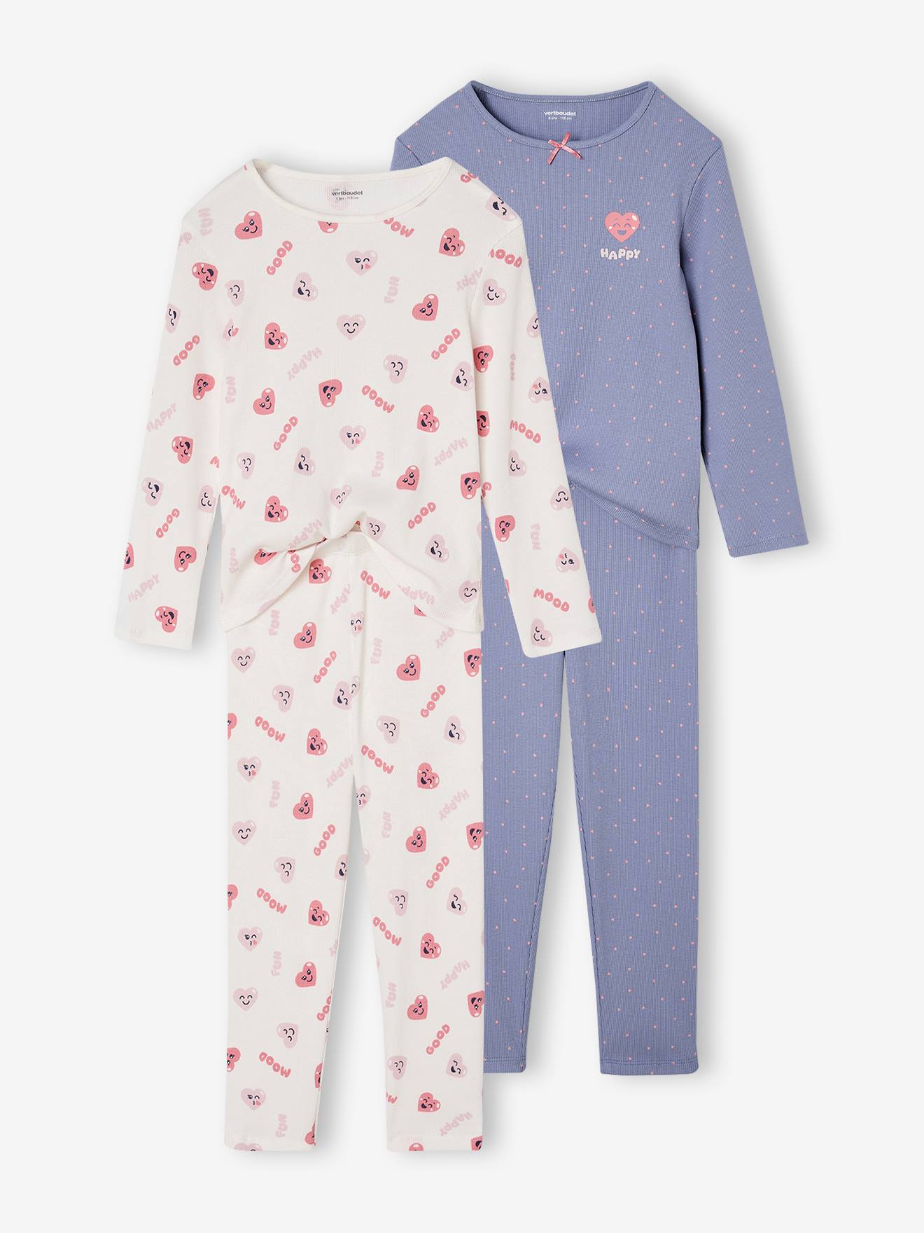 Pyjamas in Ribbed Knit with Heart Print