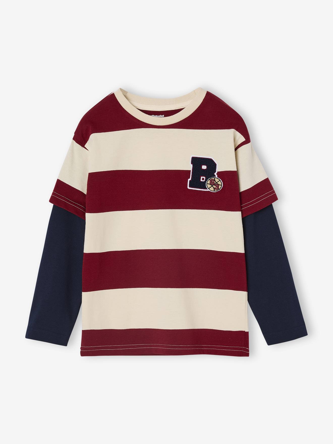Striped T-Shirt with a Double-Sleeve Effect striped