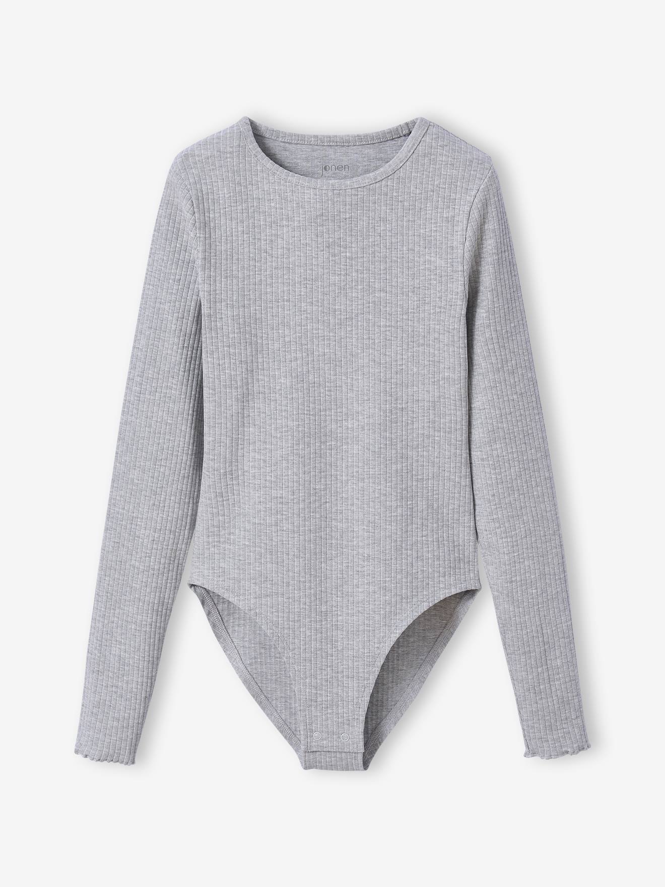 Long-Sleeved Ribbed Knit Bodysuit for Girls