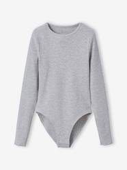 -Long-Sleeved Ribbed Knit Bodysuit for Girls, JONEN