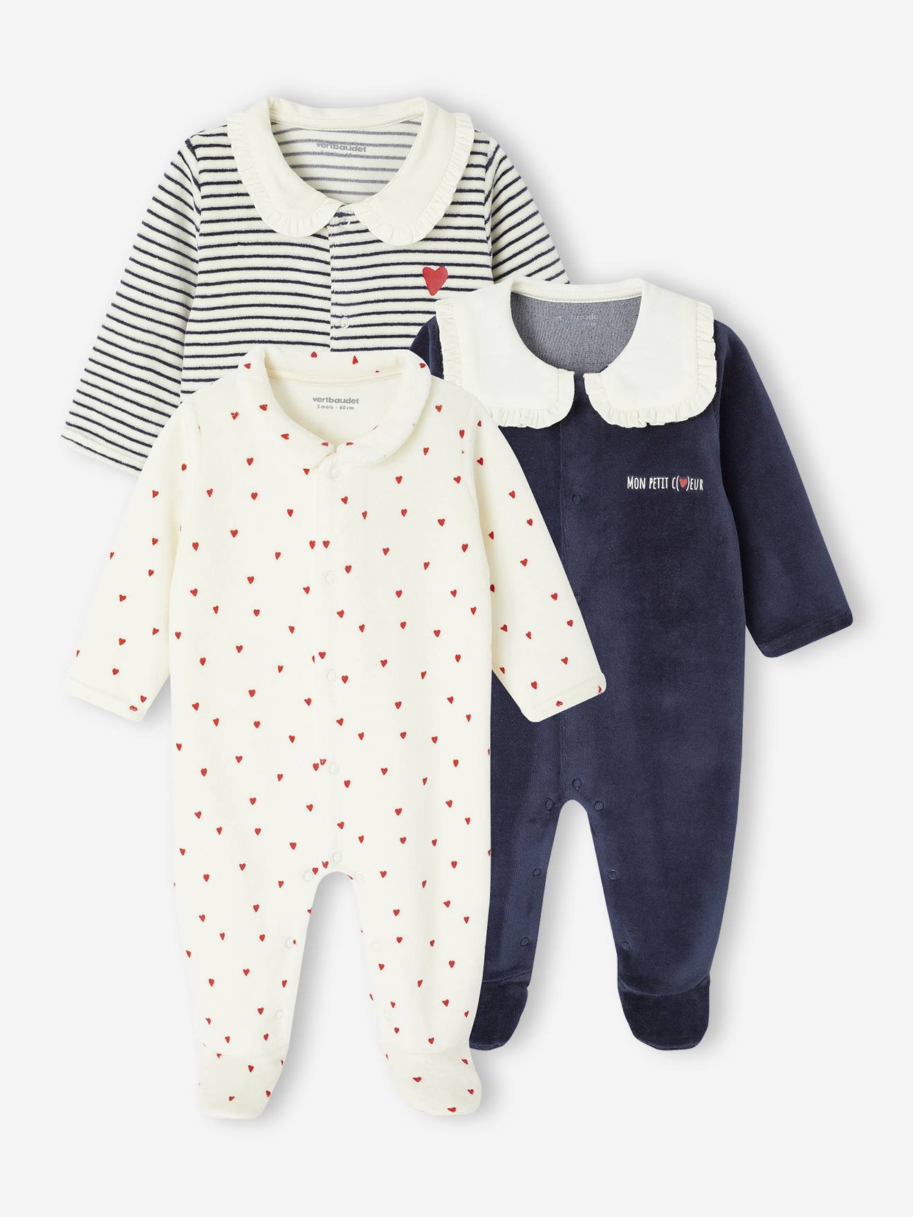 Velour "Hearts" Sleepsuits