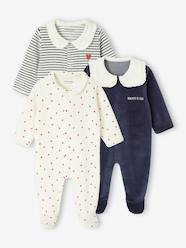 Baby-Pyjamas-Pack of 3 Velour "Hearts" Sleepsuits for Newborns