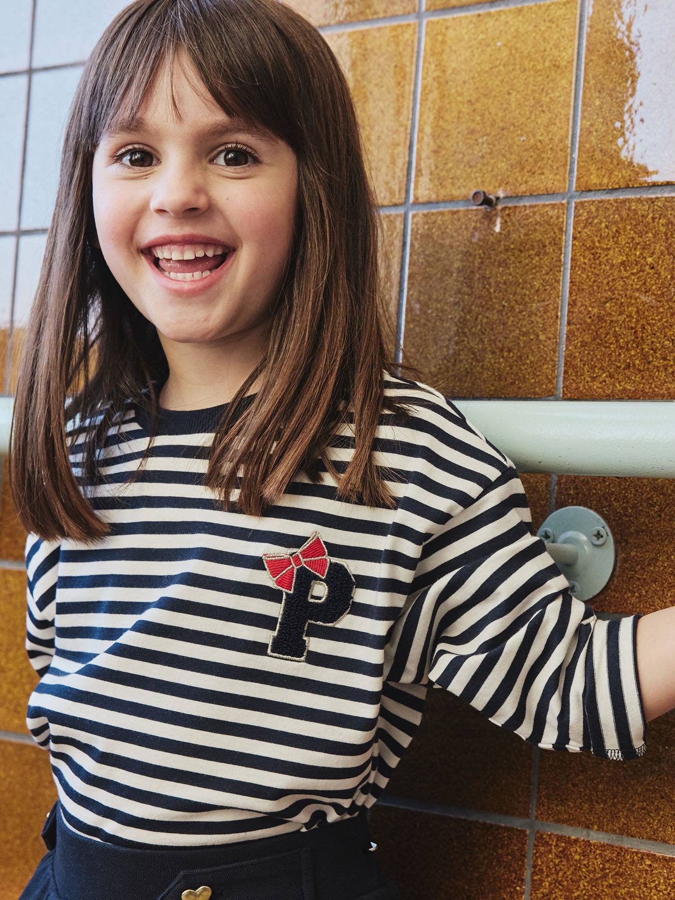 Striped T-Shirt with Iron-On Patch & Fancy Bow