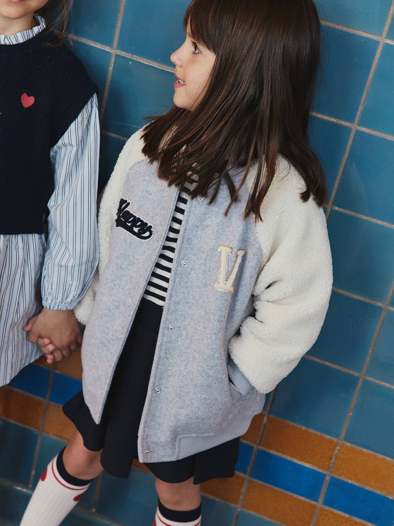 Dual-Fabric Bomber Jacket with Sherpa Sleeves