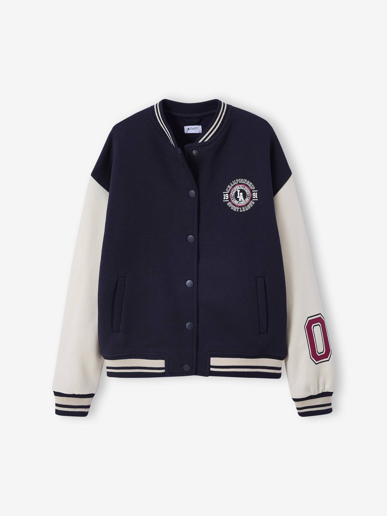Teddy jacket in fleece with number detail on the sleeve for girls JONEN  navy blue