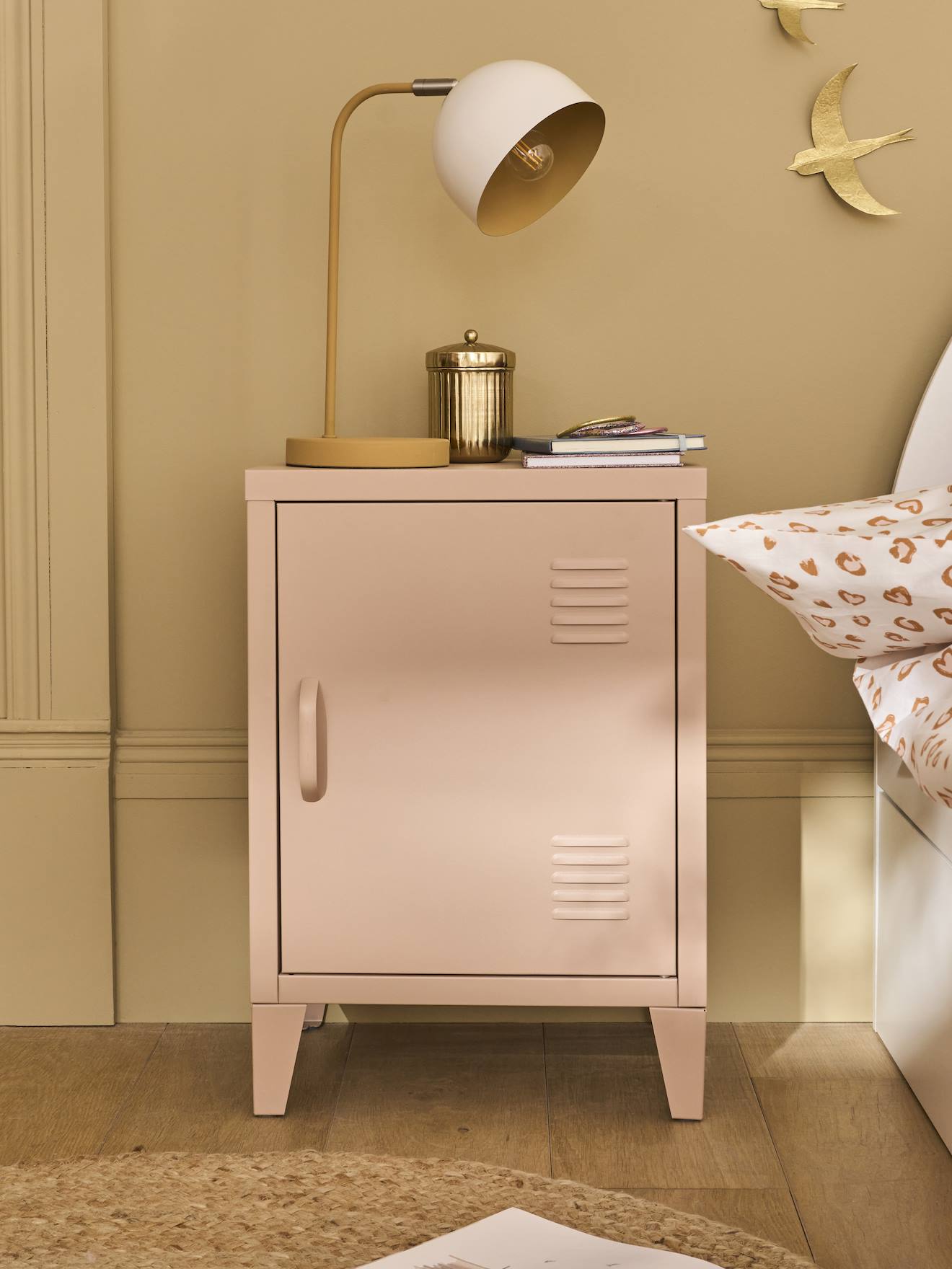 Bedside table with 1 metal door rose