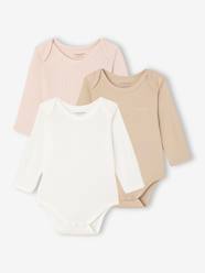 Pack of 3 Bodysuits in Pointelle & Interlock Knit, for Newborns