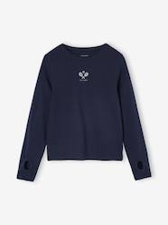 -Long-Sleeved Tennis Motif Sports T-Shirt for Girls
