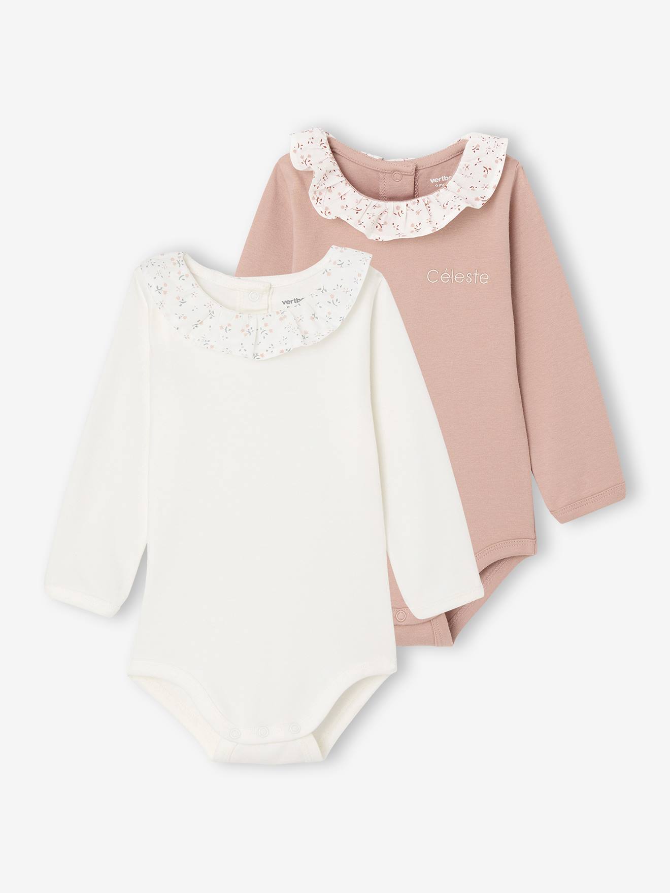 Plain Bodysuits with Printed Frilly Collar
