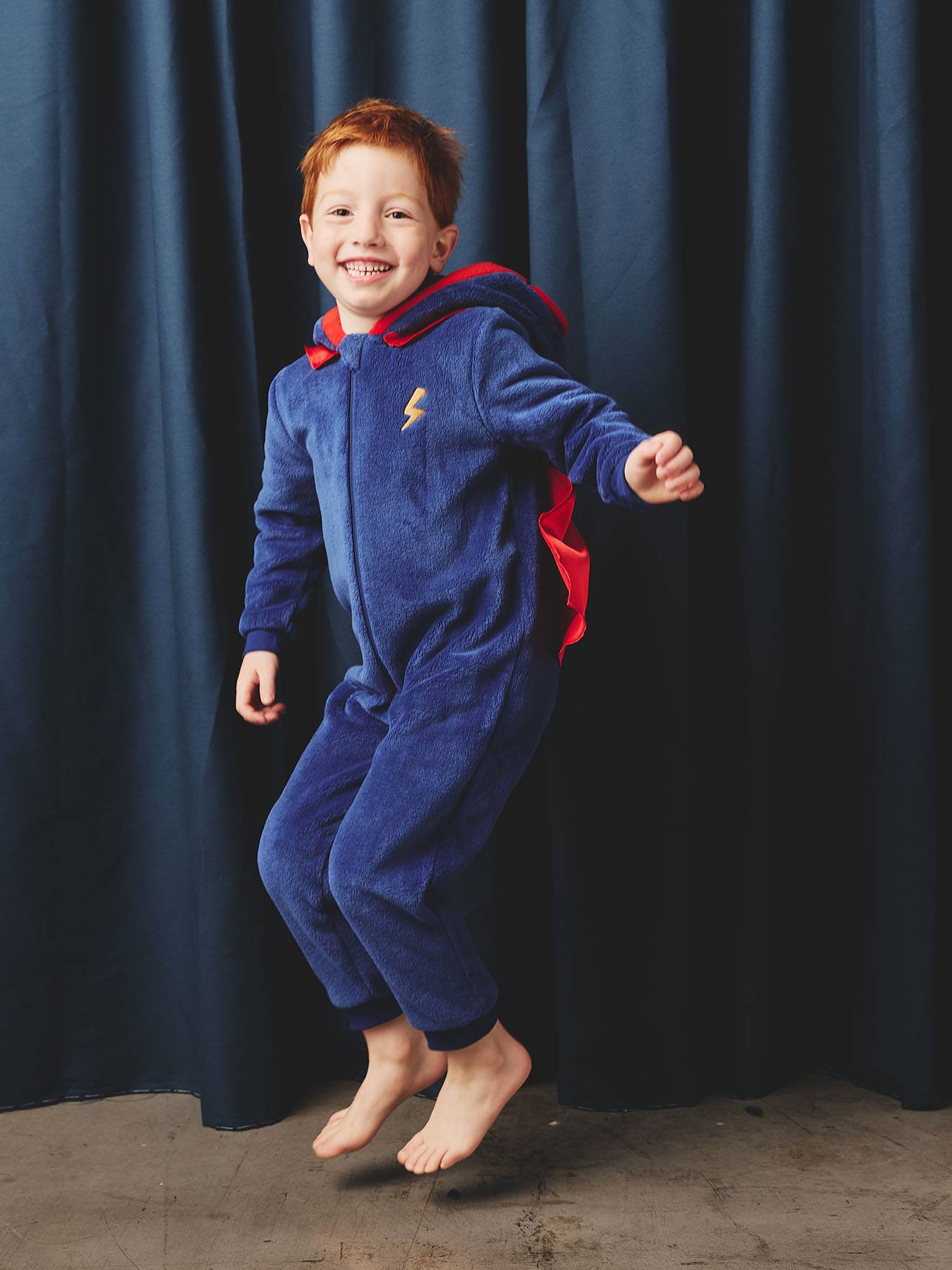 Superhero sleepsuit pyjamas: detachable cape + mask royal