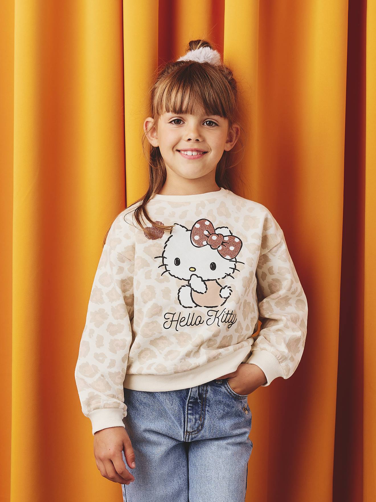 HELLO KITTY® leopard print girl's sweatshirt ecru