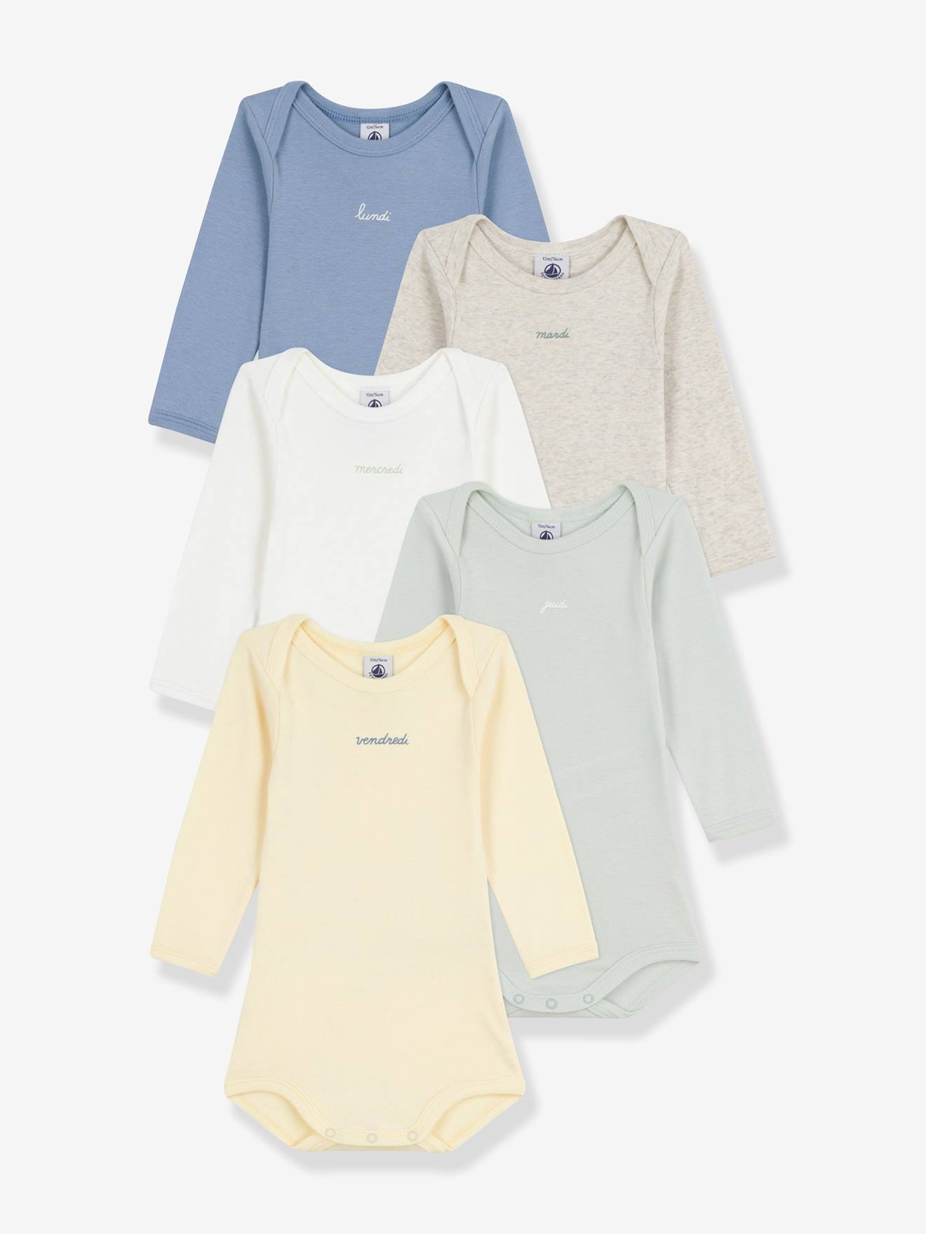 PETIT BATEAU long-sleeved bodysuit week set multicoloured