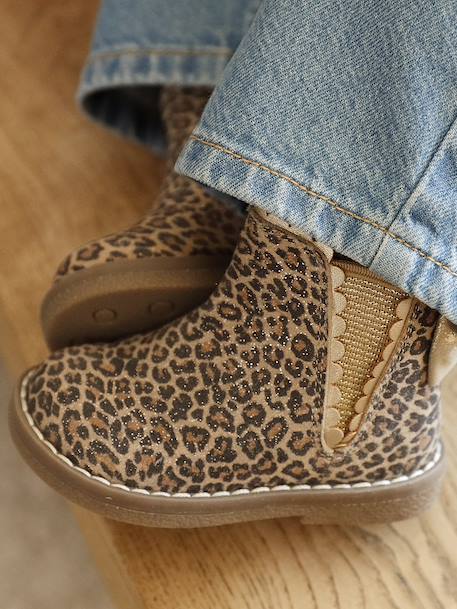 Leather Boots with Elastic, for Baby Girls black+bordeaux red+Camel+navy blue+printed beige 