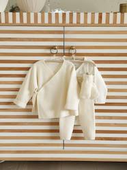Set of 4 Plain Knit Items for Newborns: Cardigan + Trousers + Booties + Bodysuit