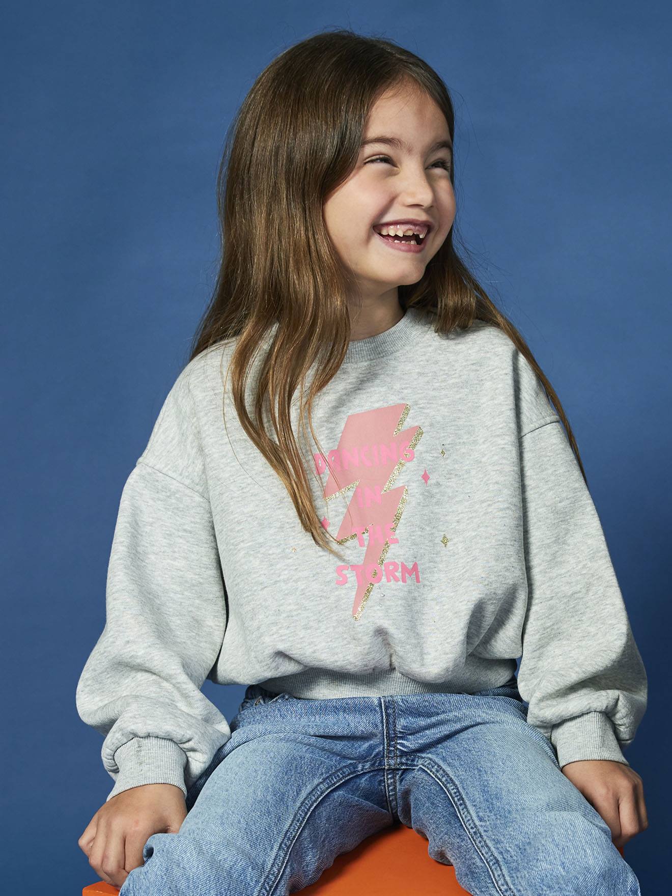 Cropped Sweatshirt with Glittery Detail