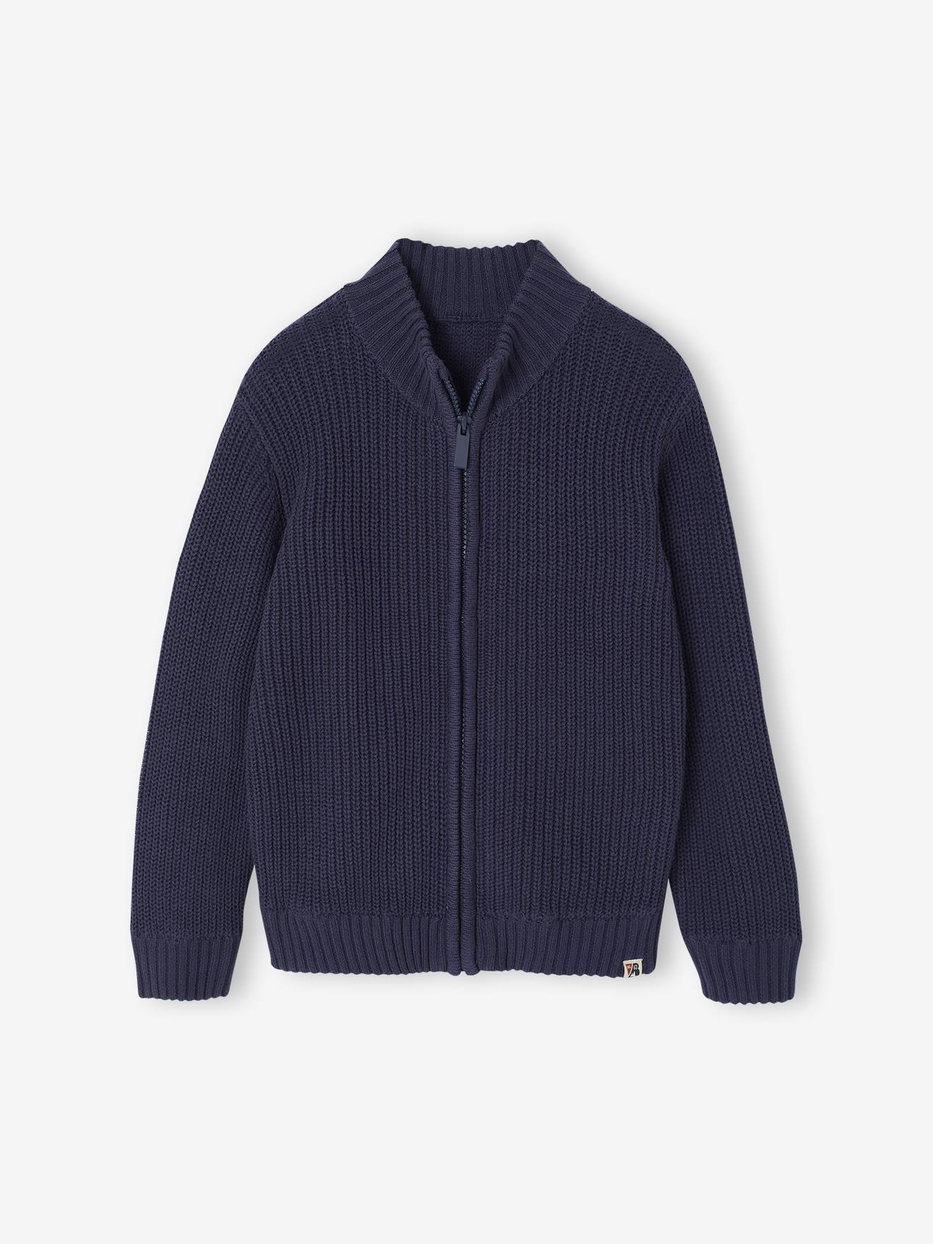 V-neck knitted cardigan BASICS for Boys - navy blue, Boys | Vertbaudet