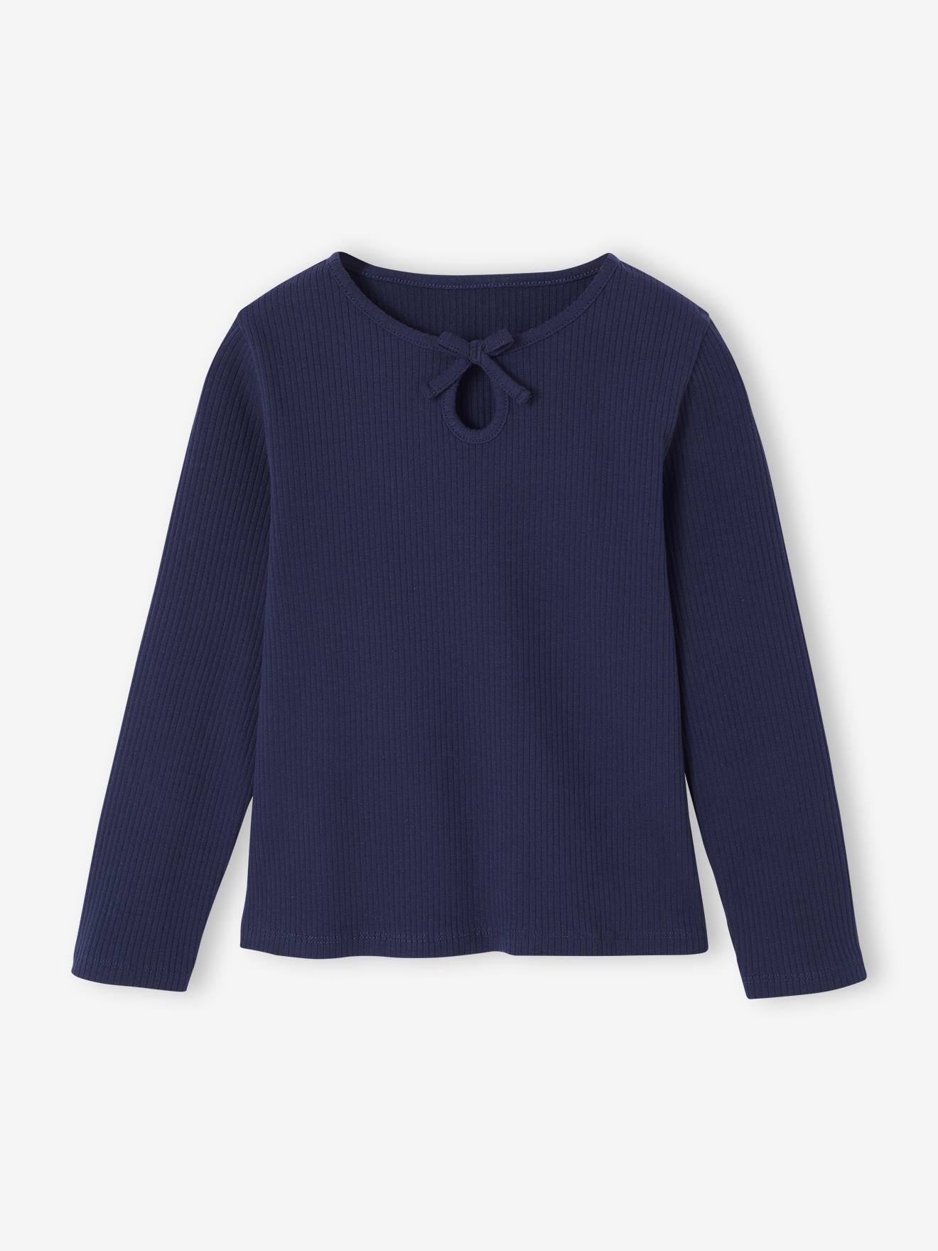 Long-Sleeved Ribbed Knit T-Shirt