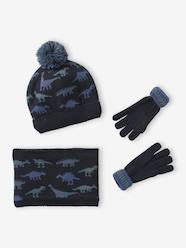 Boys-"Dinos" Beanie + Snood + Mittens/Gloves Set for Boys