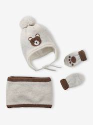 -Chullo Jacquard Bear Hat, Snood & Mittens Set