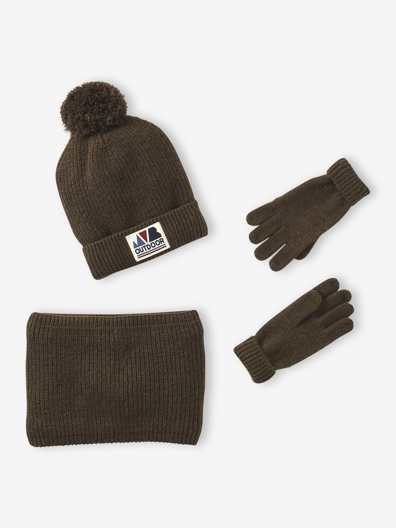 Boys' beanie + snood + mittens gloves "Outdoor" set