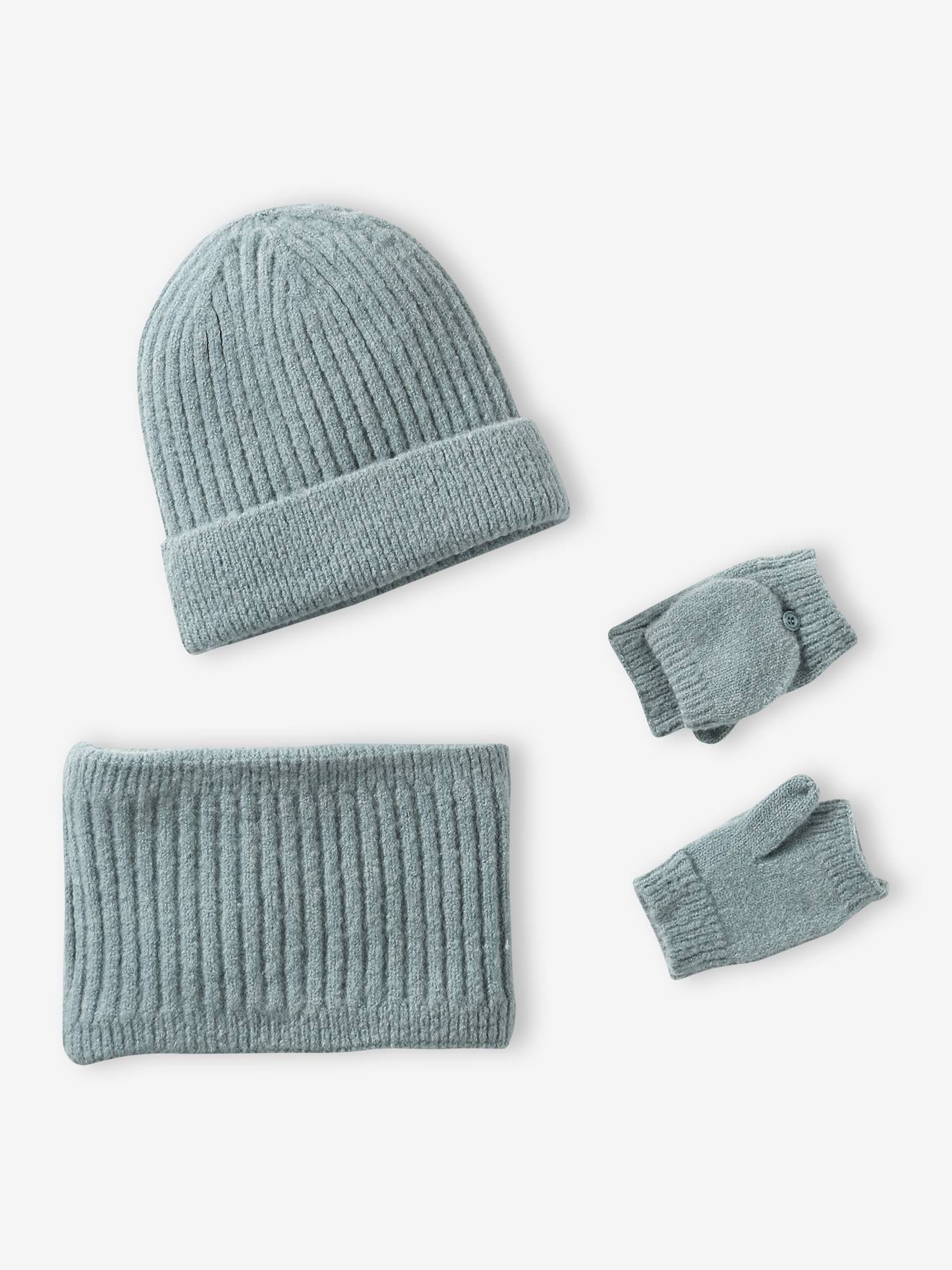Beanie + Snood + Gloves Mittens Set