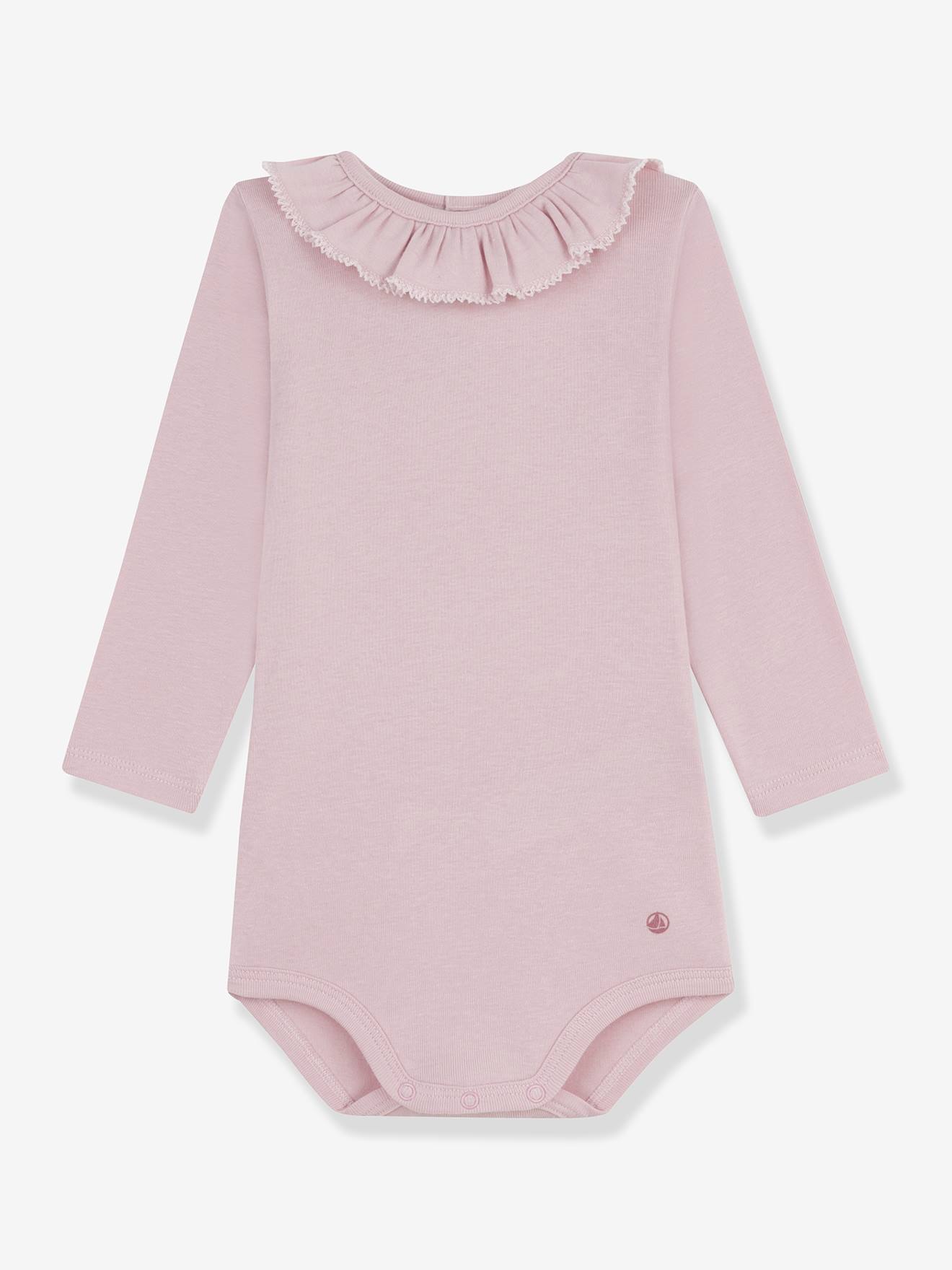 Girl's ruffled bodysuit in cotton rib knit PETIT BATEAU rose