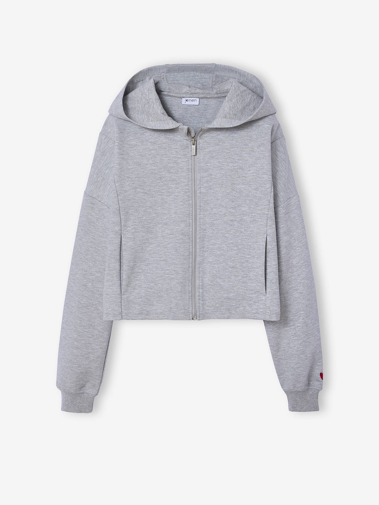 Zip-Up Hooded Sweatshirt for Girls, JONEN marl grey