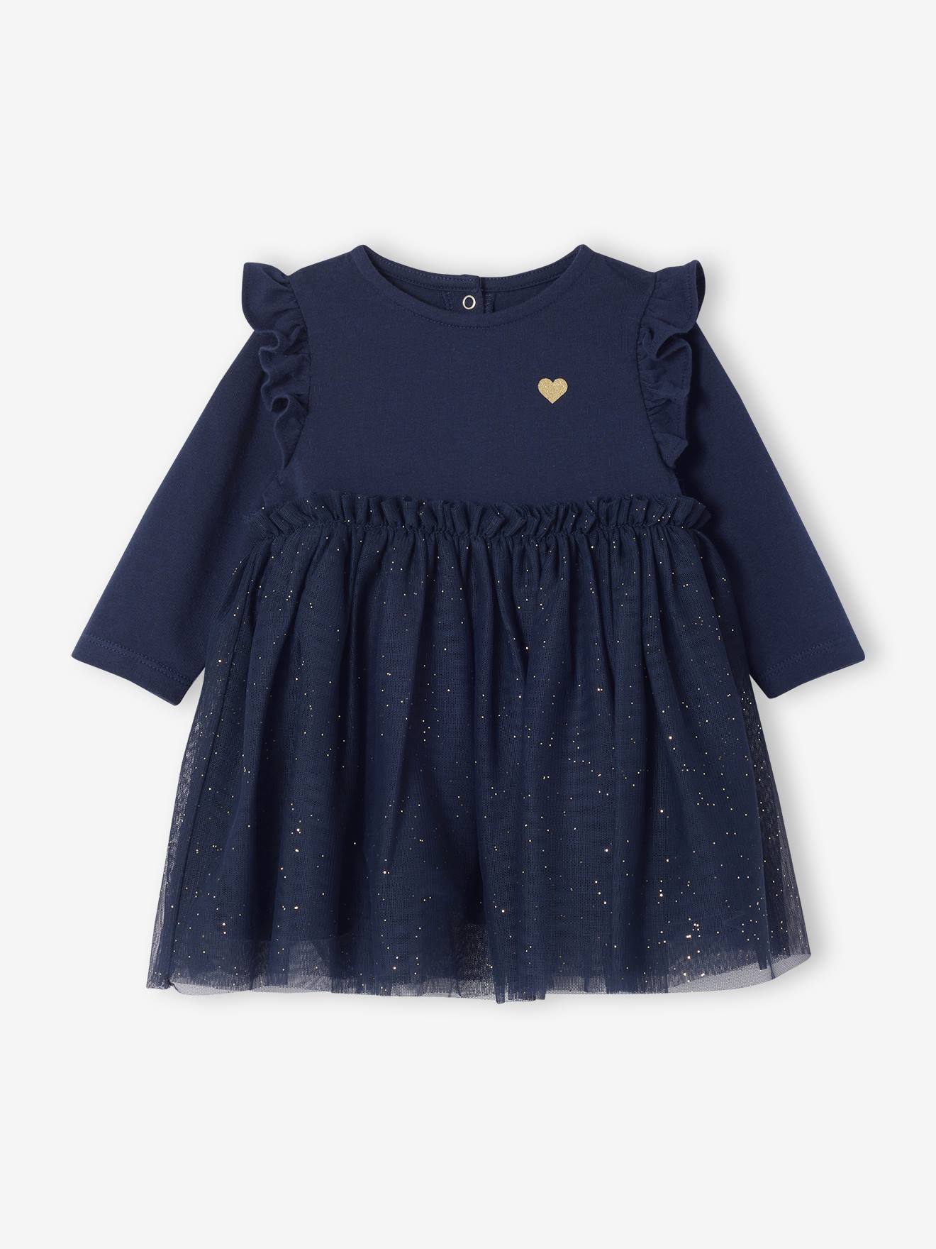 Baby girl's Christmas dress with glittery tulle underskirt