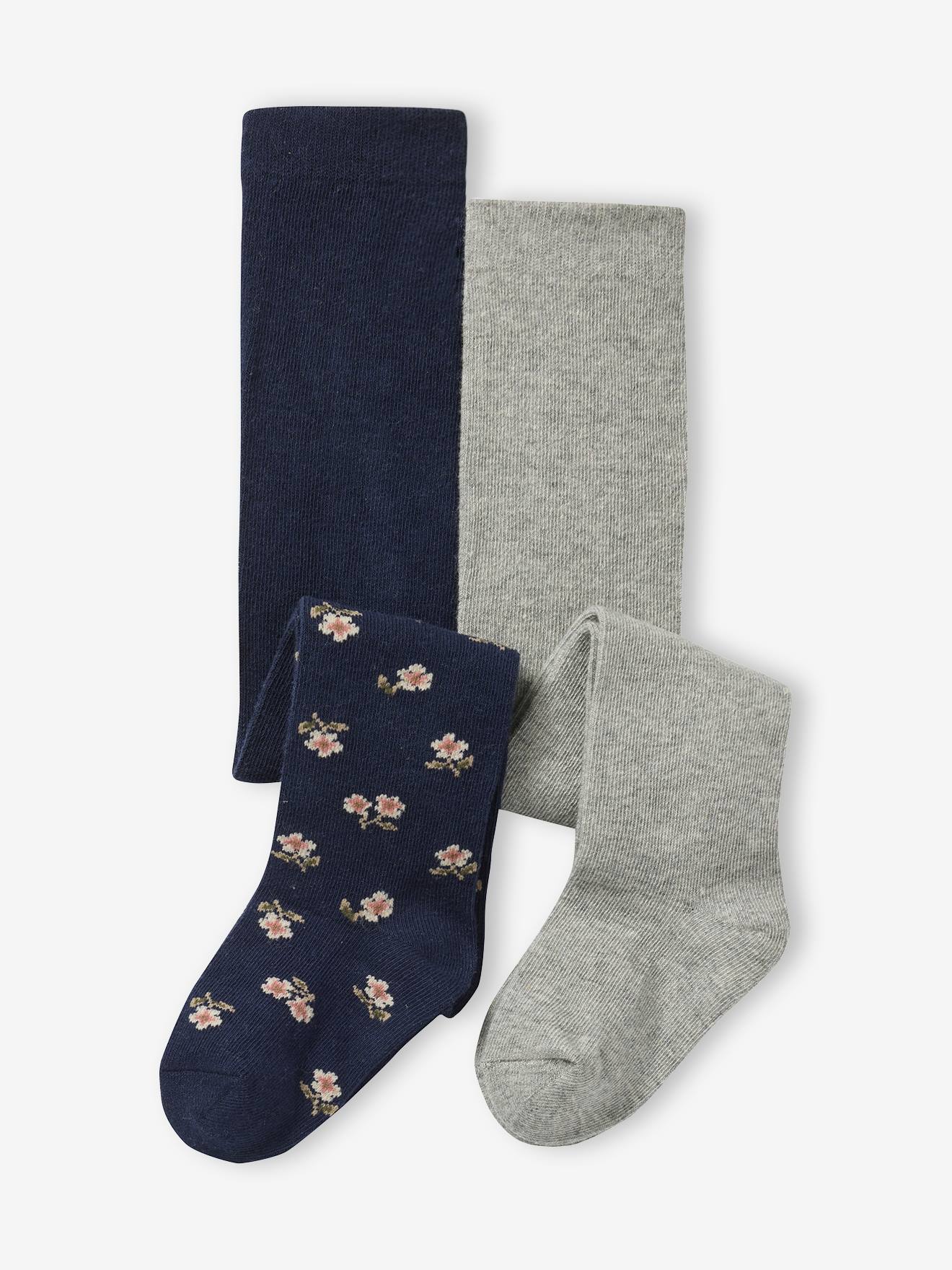 plain and flower pattern baby girl's tights night