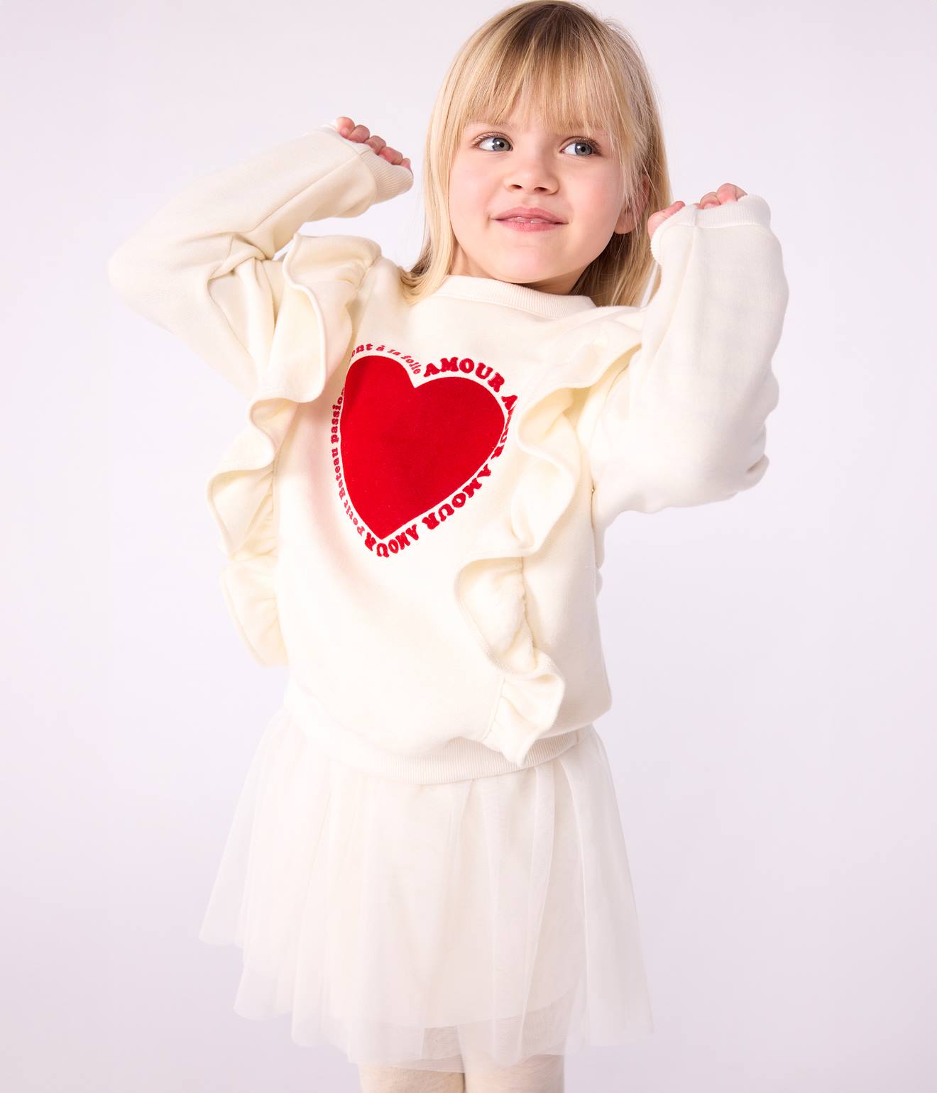 Printed Cotton Sweatshirt with Frills for Girls